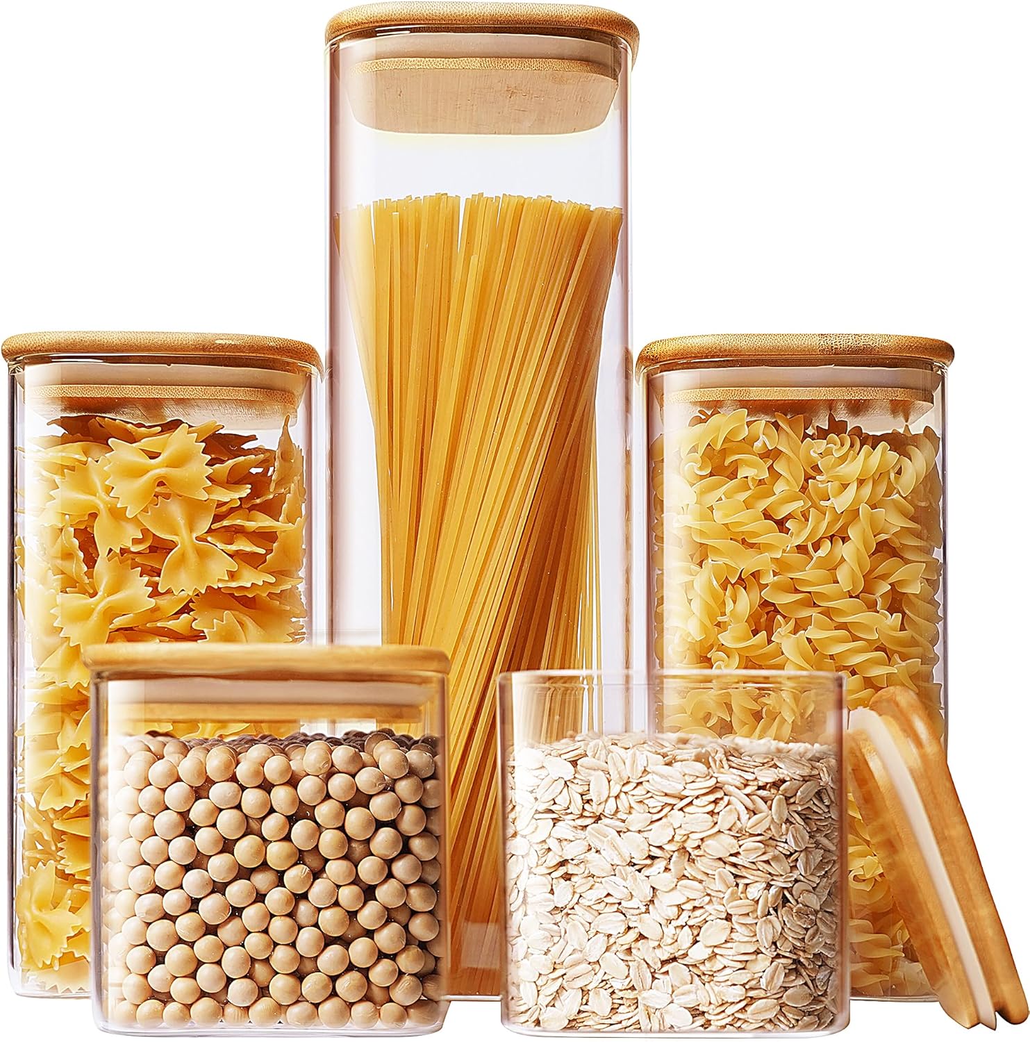 Food Storage Canister - Square Glass Jars with Bamboo Lids