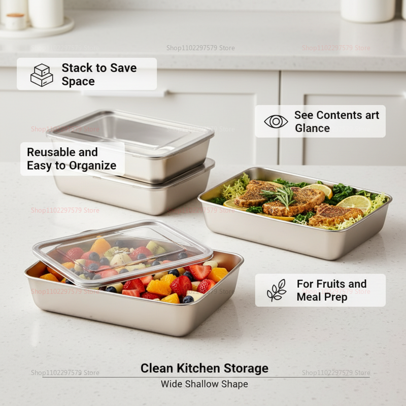 Food Storage And Organizer - Plate Stainless Steel Food Container with