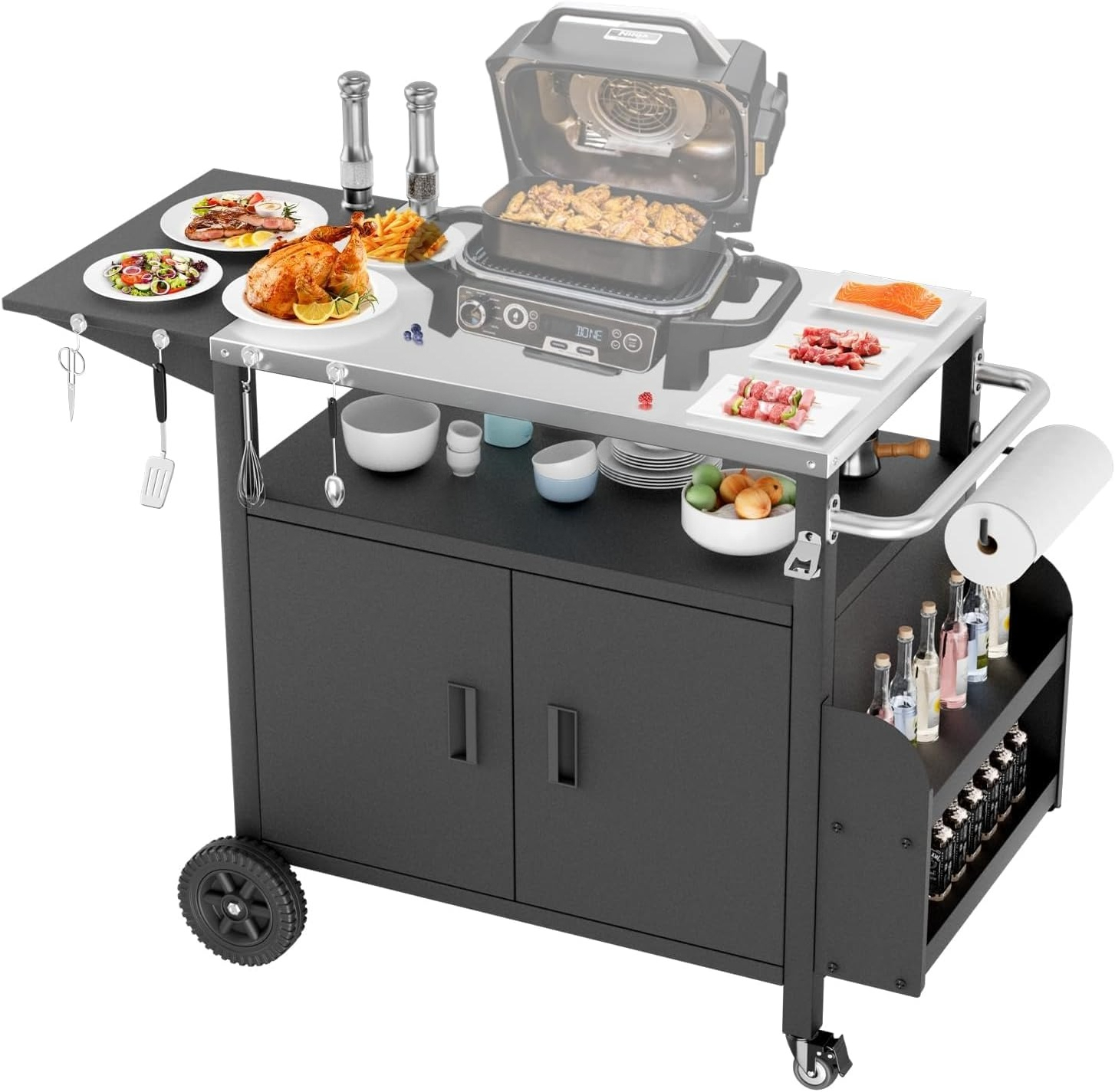 Food Storage In Cabinets - XL Wheeled Outdoor Grill Station Cart