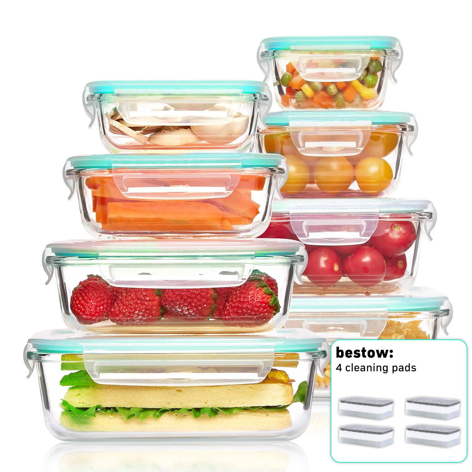 Food Storage And Preservation - 8-Pack Airtight Glass Food Storage Containers,Borosilicate