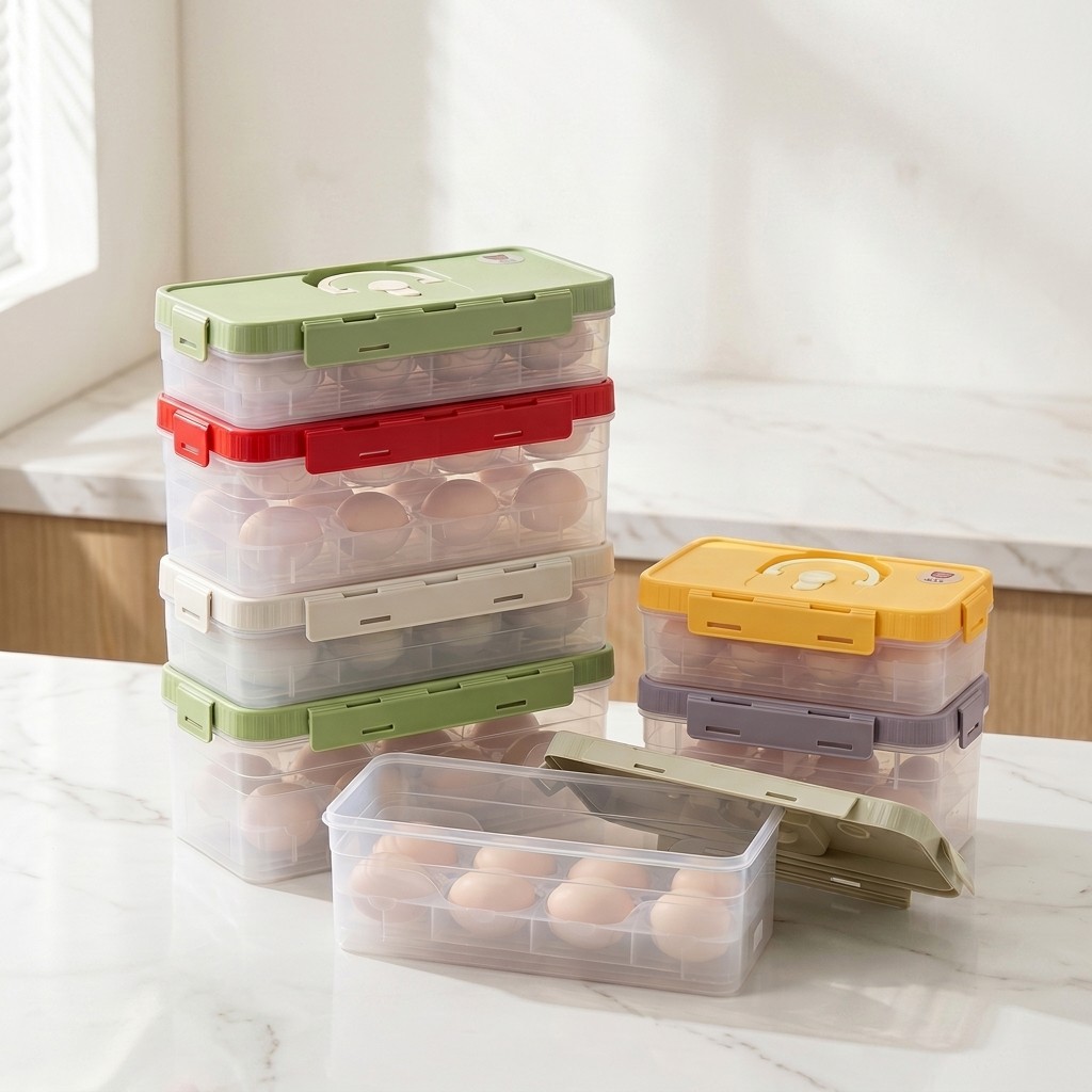 Food Storage Plastic Containers With Lids - Stackable Egg Storage Box Refrigerator Organizer
