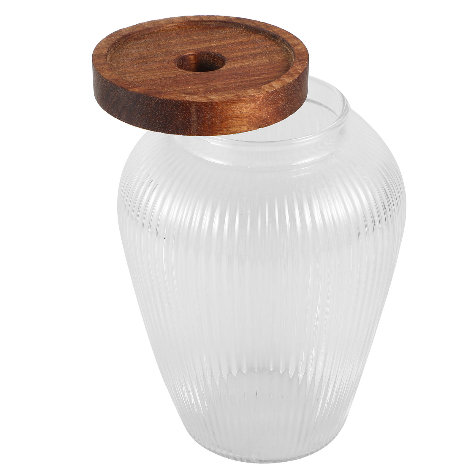Airtight Cereal Jar - Glass Tea Canister Wooden Lid Airtight