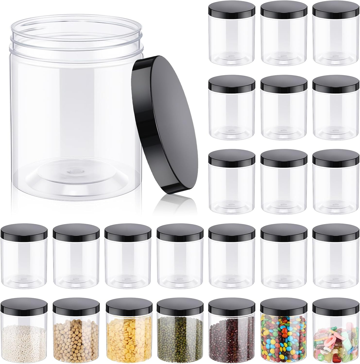 24 Pcs 16oz Plastic Jars with  - Food Storage Jars Plastic recension och pris