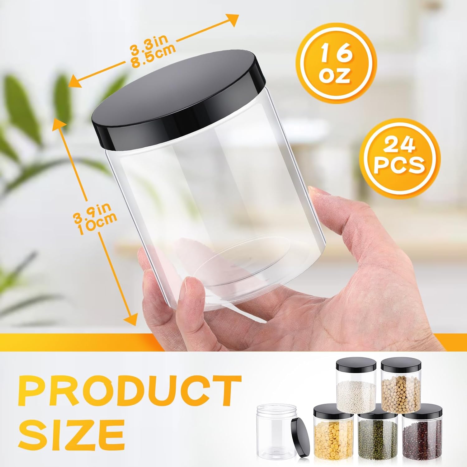 24 Pcs 16oz Plastic Jars with  - Food Storage Jars Plastic recension och pris
