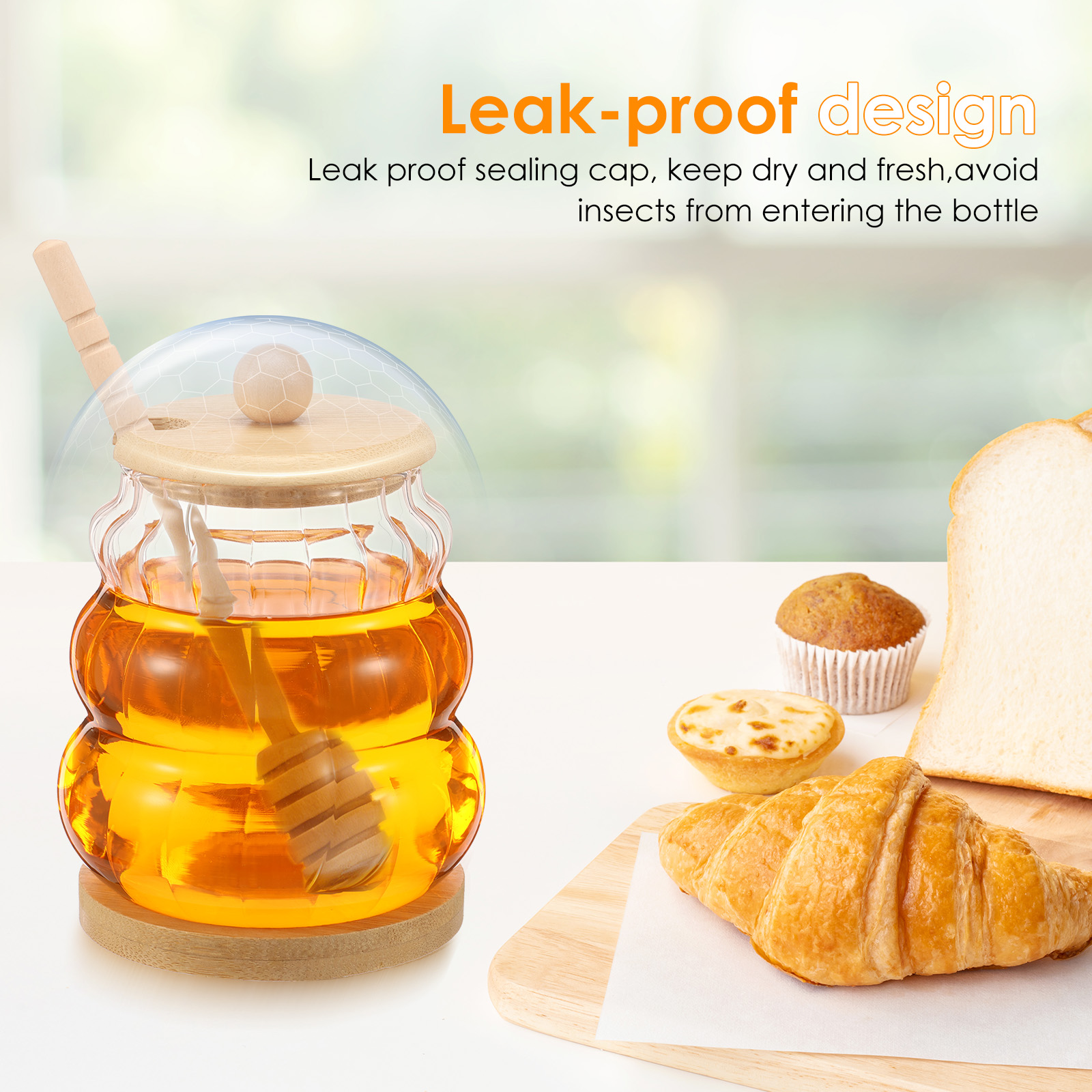 2Pcs Glass Honey Jar with Dipp - Food Storage Lidl recension och pris