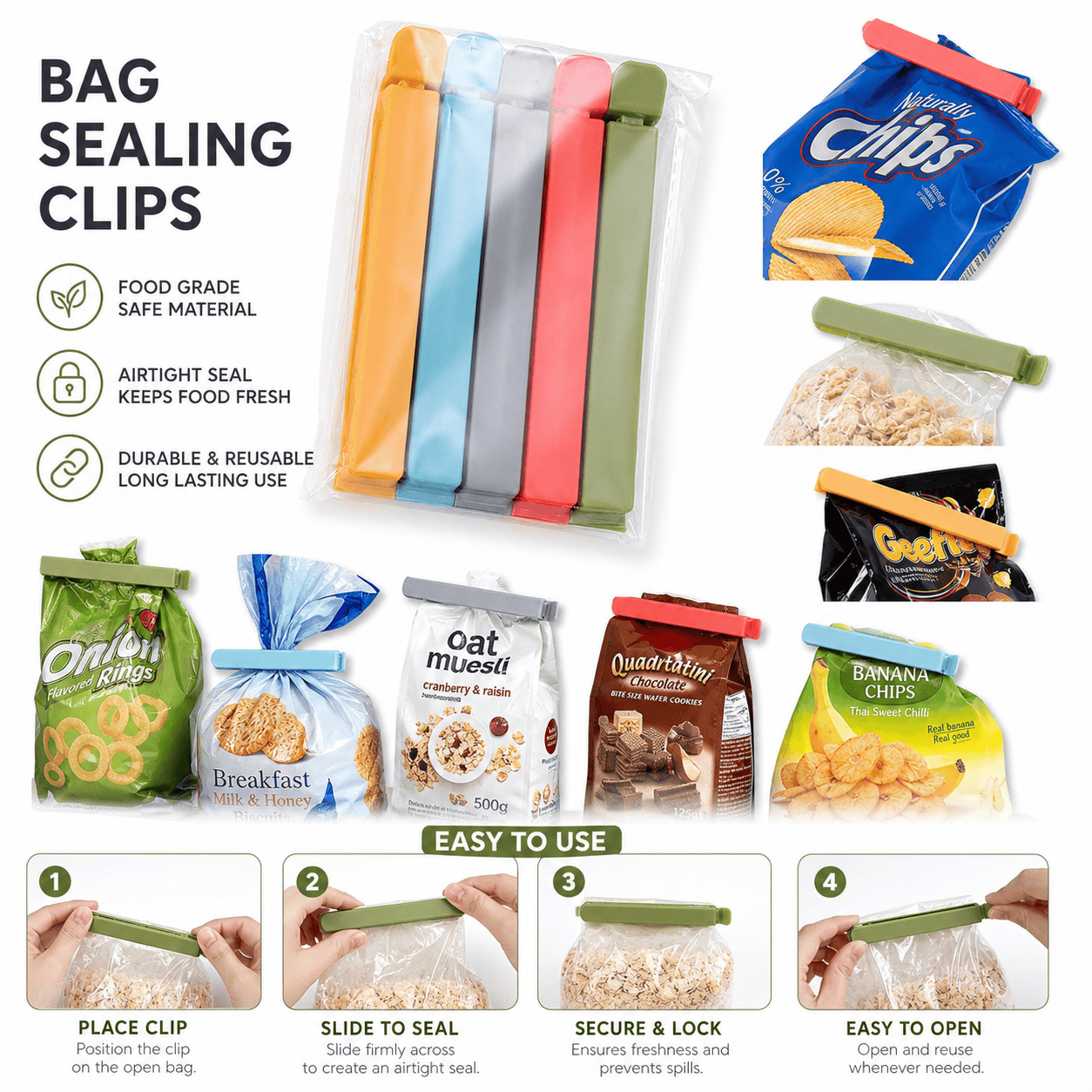 5 pcs Plastic Bag Sealing Clip - Food Storage Reusable Bags recension och pris