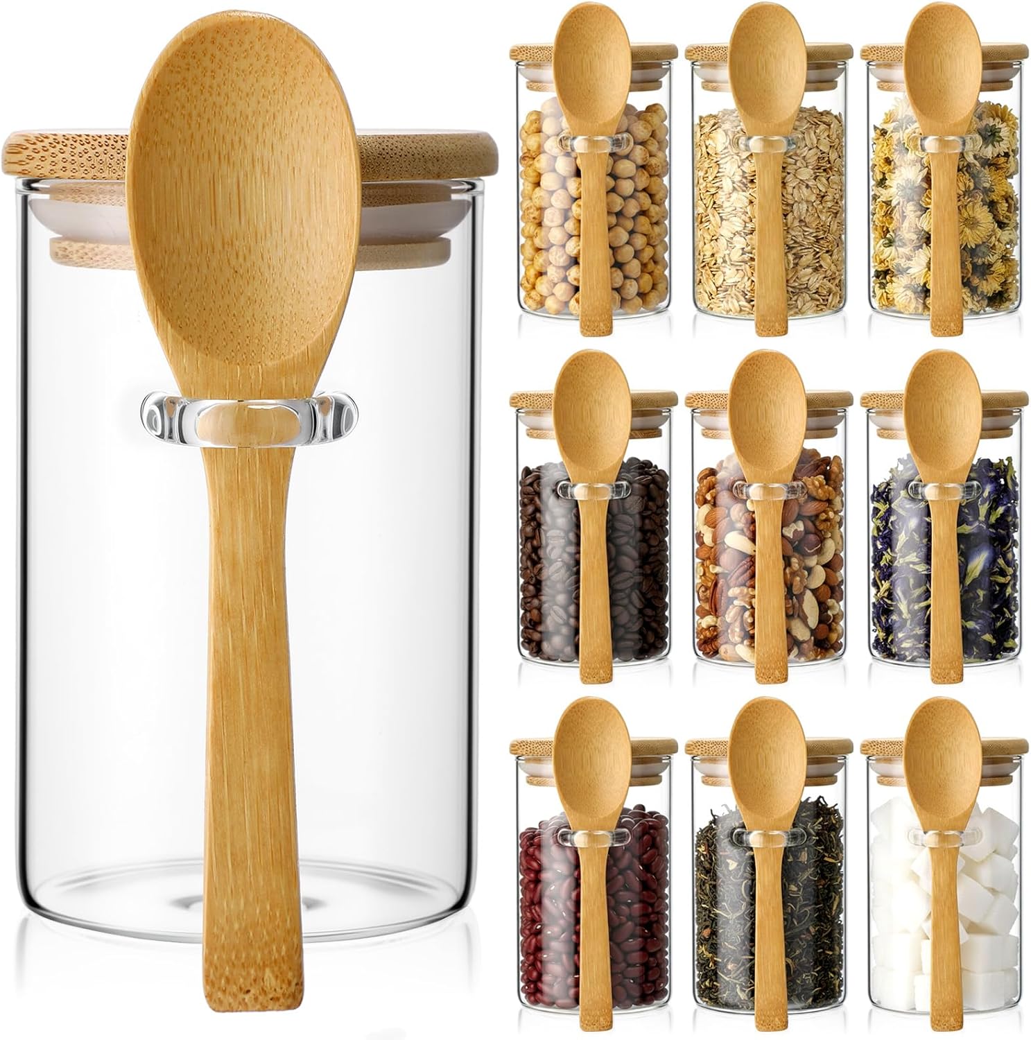10 Pack Glass Jars with Bamboo - Food Storage Canister recension och pris