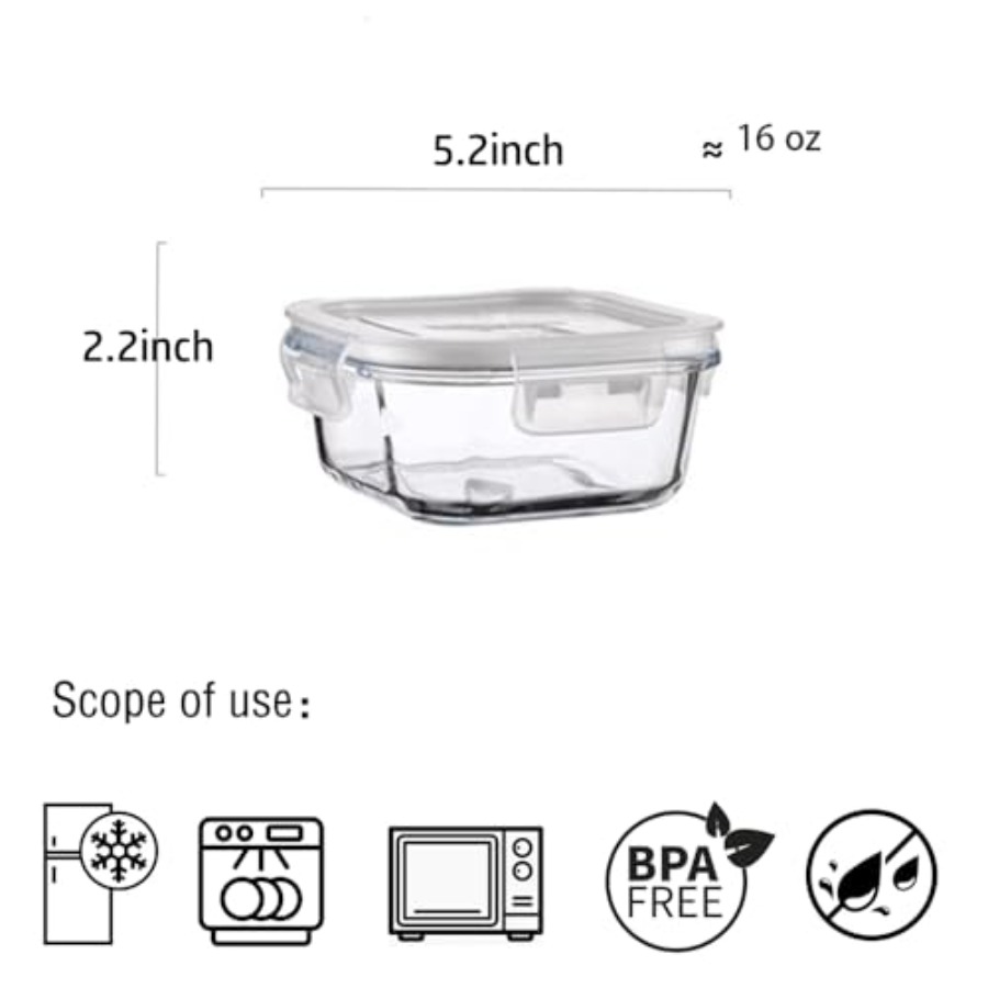 16oz Square Glass Food Storage - Food Storage Plastic Containers With Lids recension och pris