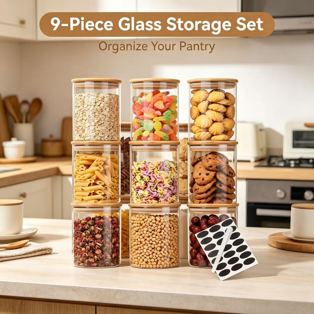 9 Pieces Clear Glass Storage C - Airtight Cereal Jar recension och pris