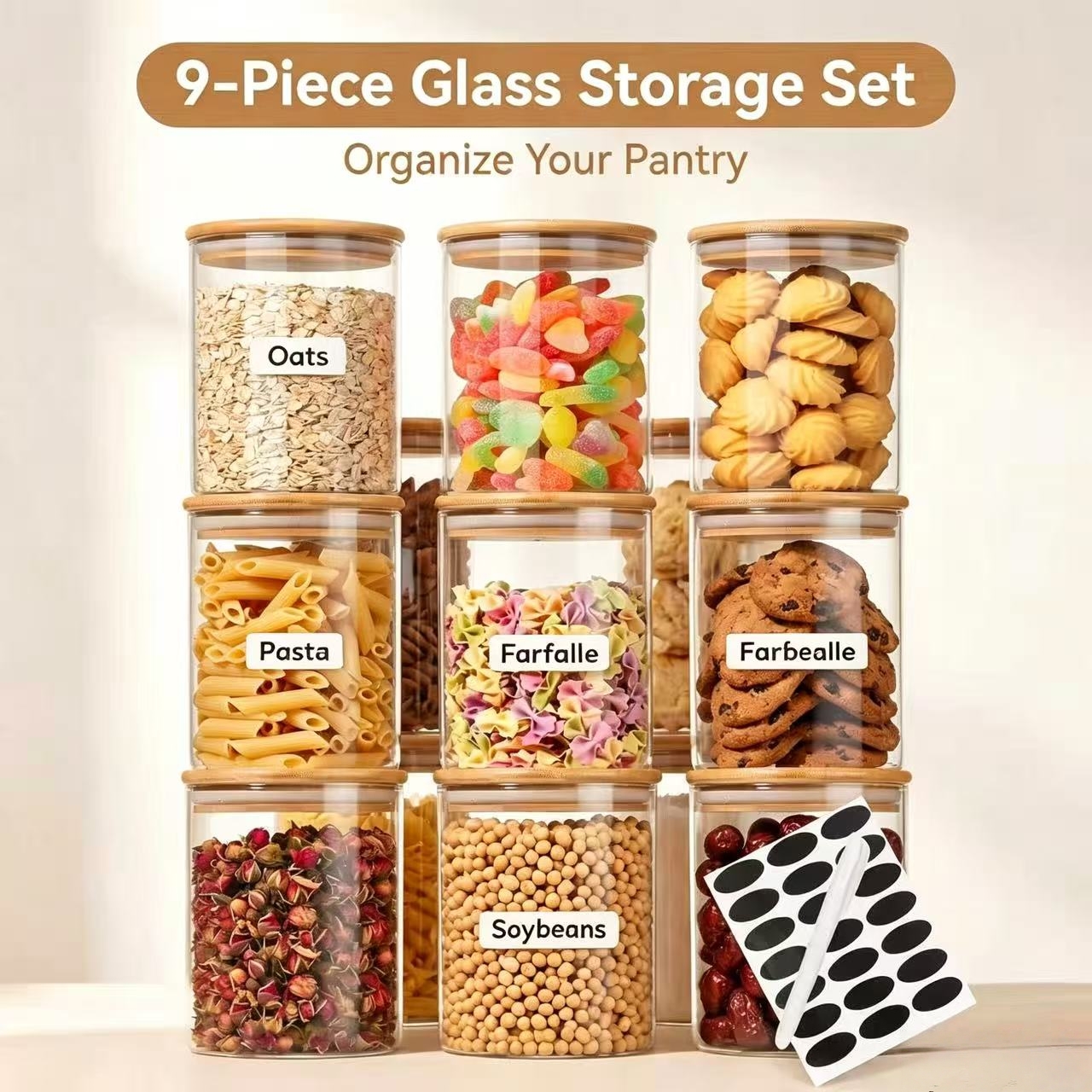 9 Pieces Clear Glass Storage C - Airtight Cereal Jar recension och pris
