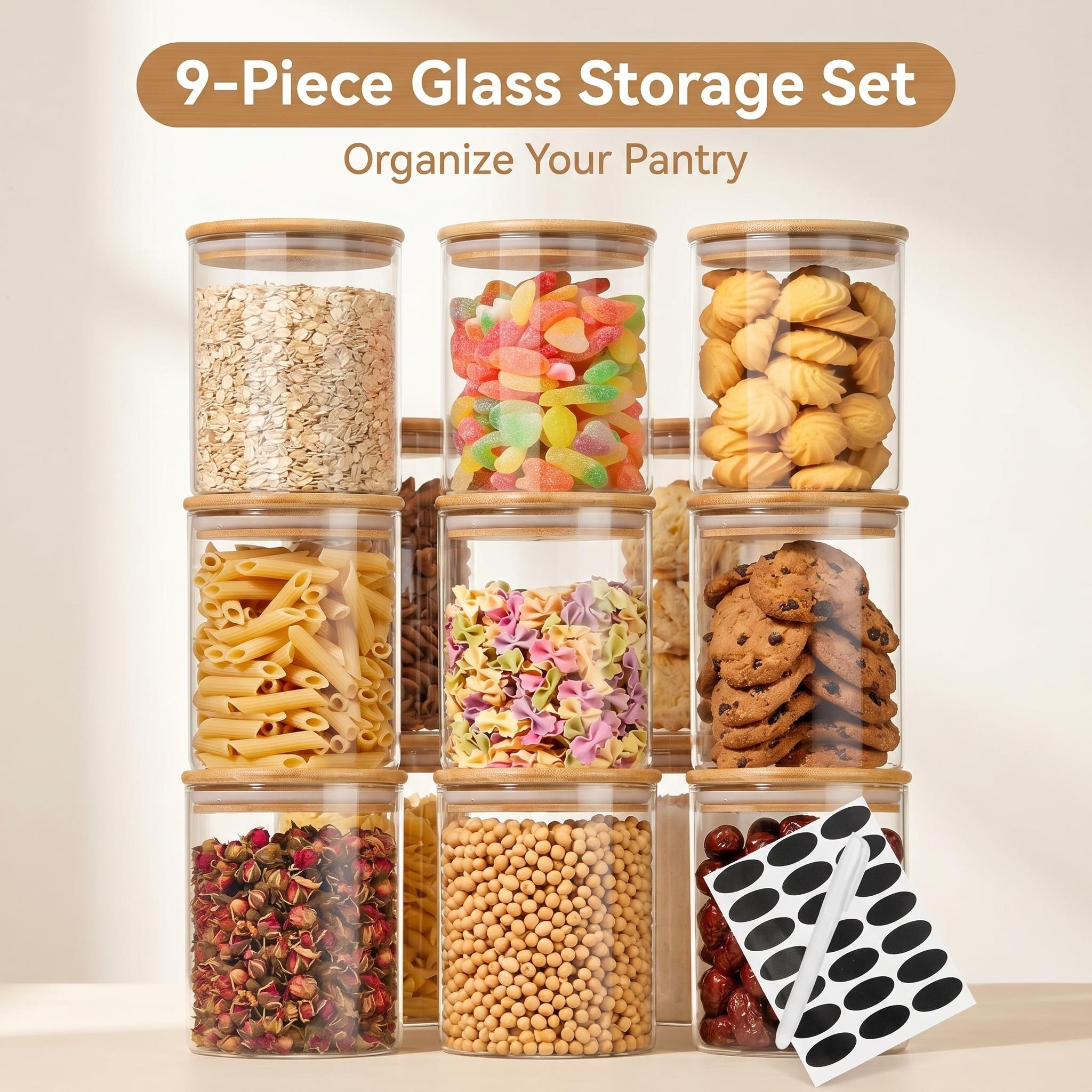 9 Pieces Clear Glass Storage C - Airtight Cereal Jar recension och pris