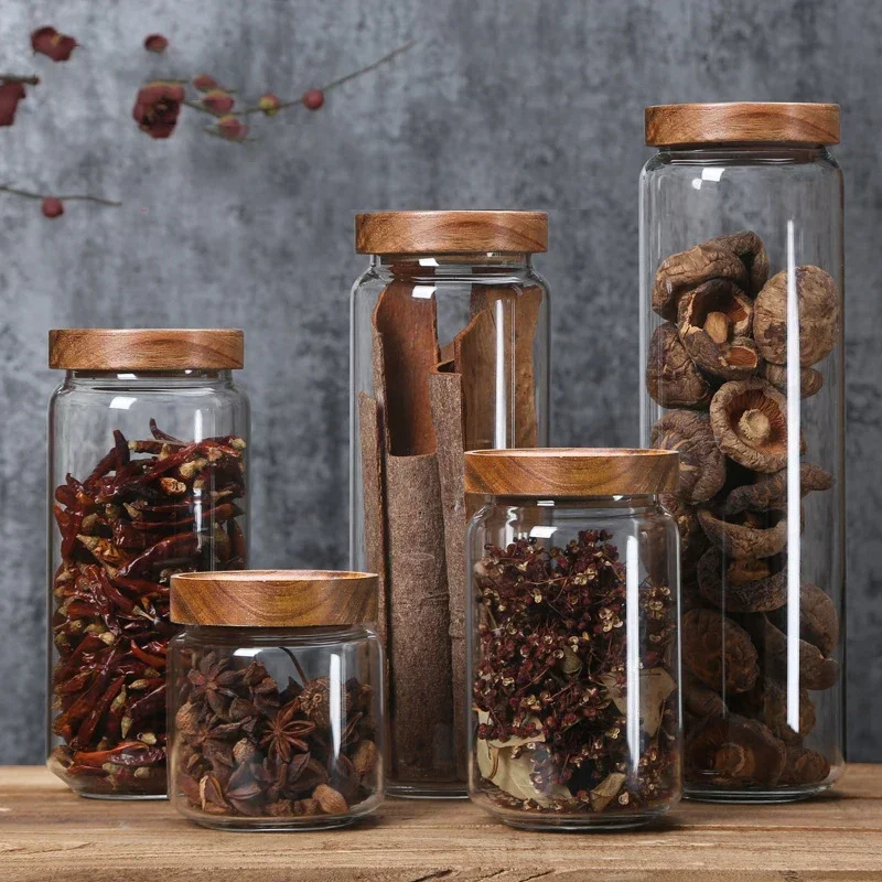 1pcs Wood Lid Orgnizer Glass A - Airtight Cereal Jar recension och pris
