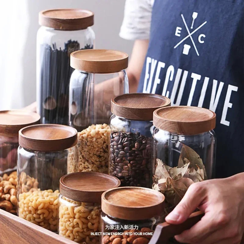 1pcs Wood Lid Orgnizer Glass A - Airtight Cereal Jar recension och pris
