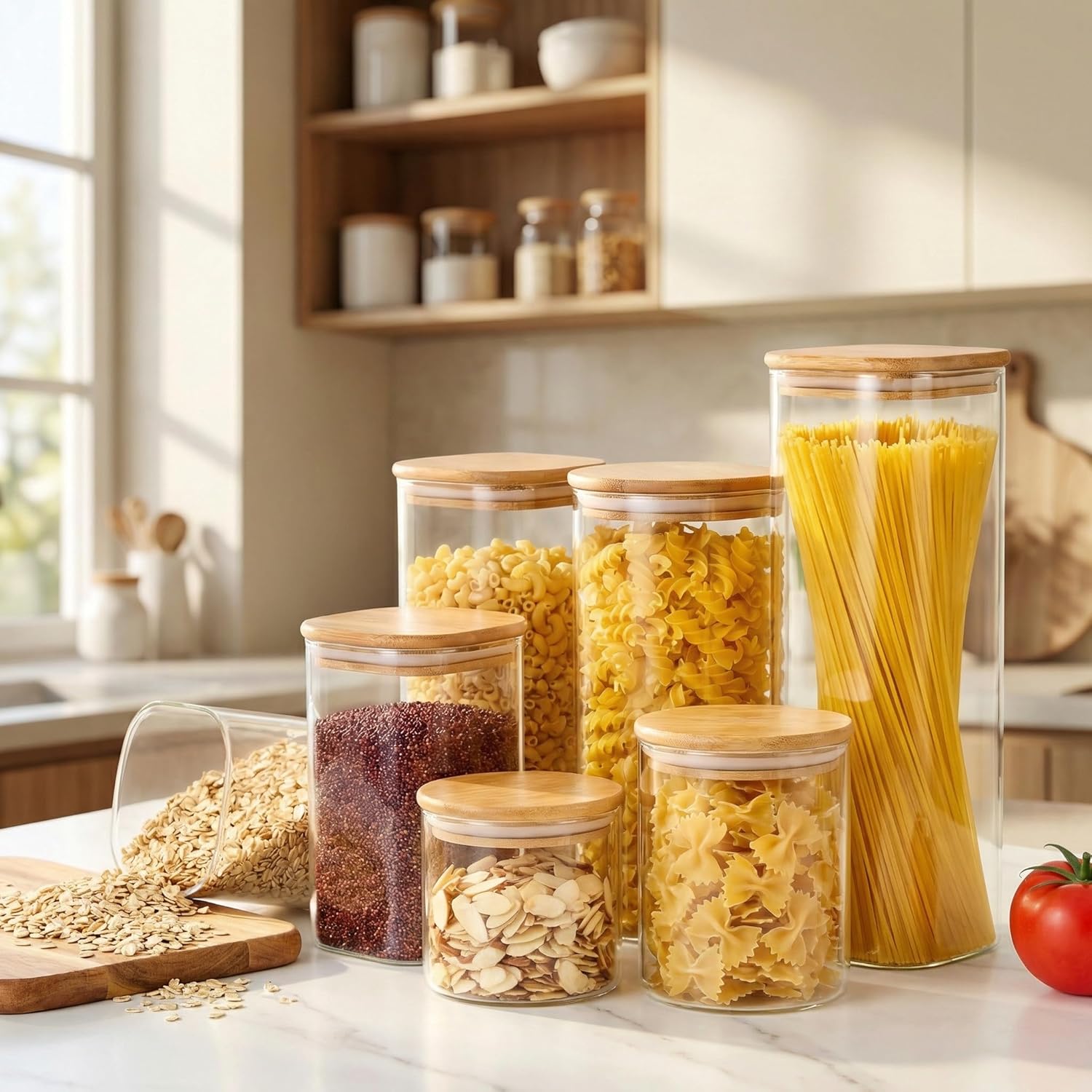 Square Glass Jars with Bamboo  - Food Storage Canister recension och pris