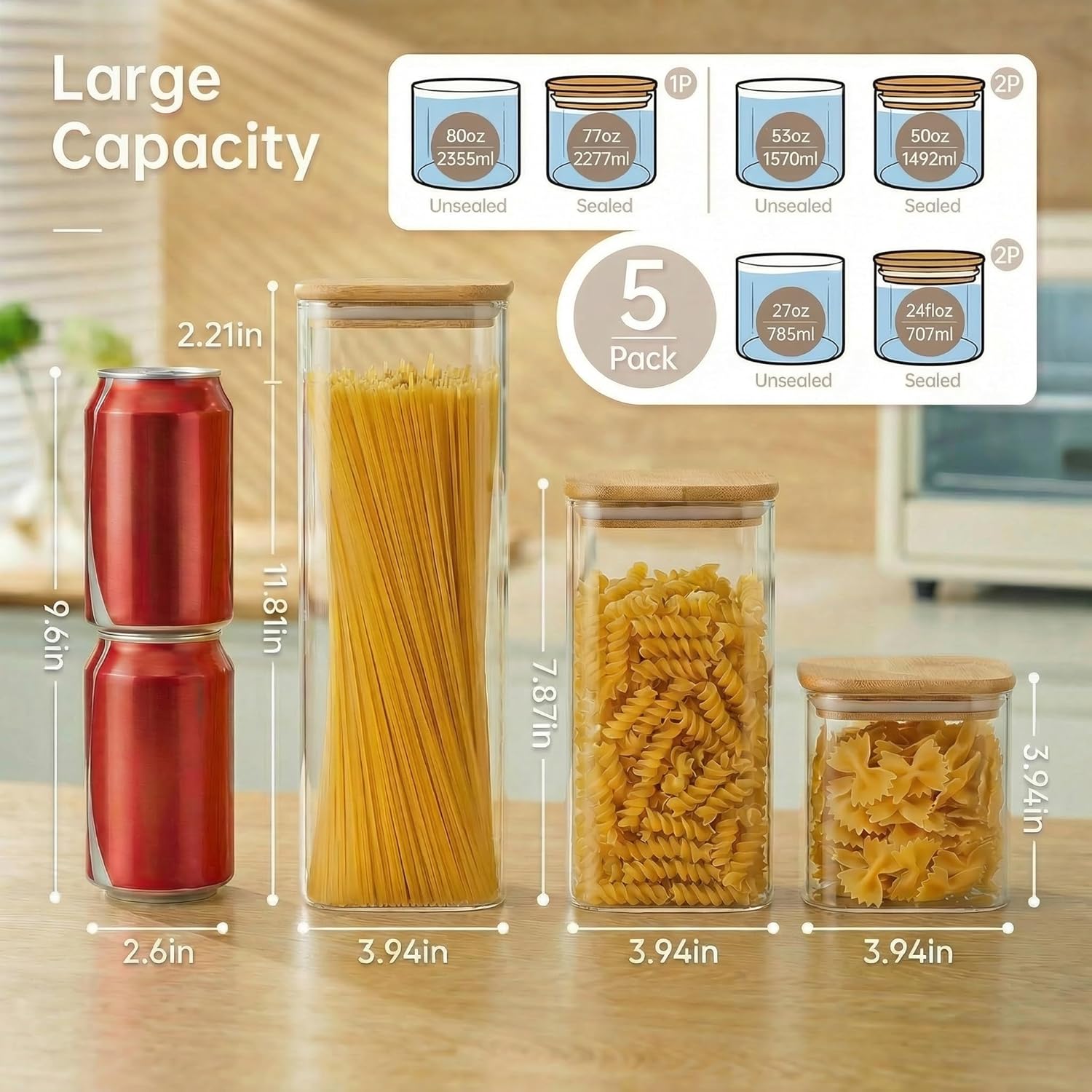 Square Glass Jars with Bamboo  - Food Storage Canister recension och pris