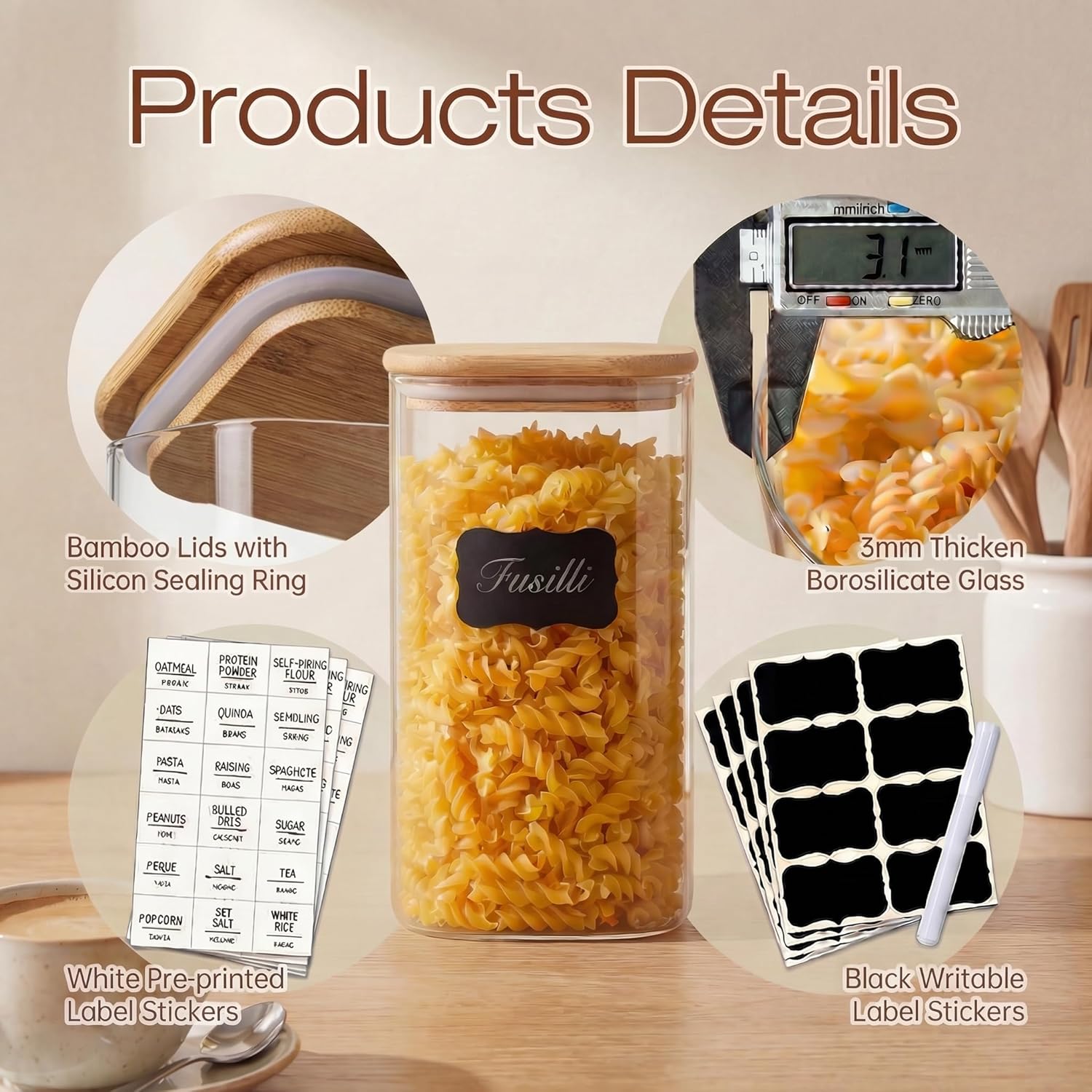 Square Glass Jars with Bamboo  - Food Storage Canister recension och pris