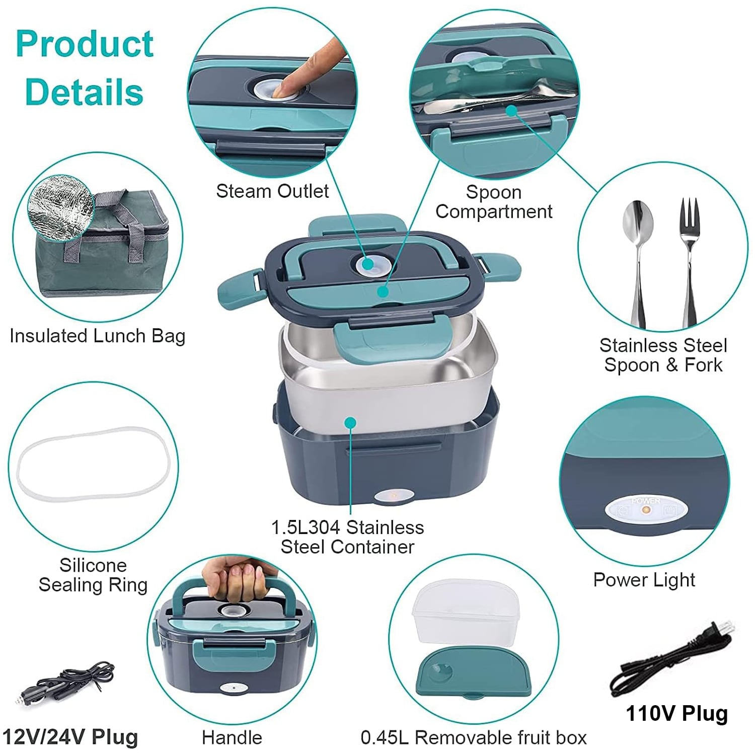 1.5 L 60W Electric Lunch Box F - Food Storage Warmer recension och pris