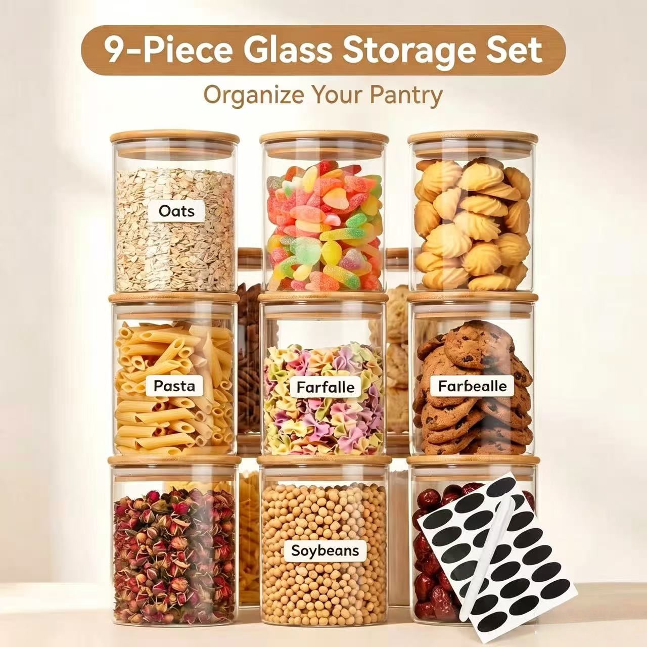 9 Pieces Clear Glass Storage C - Airtight Cereal Jar recension och pris