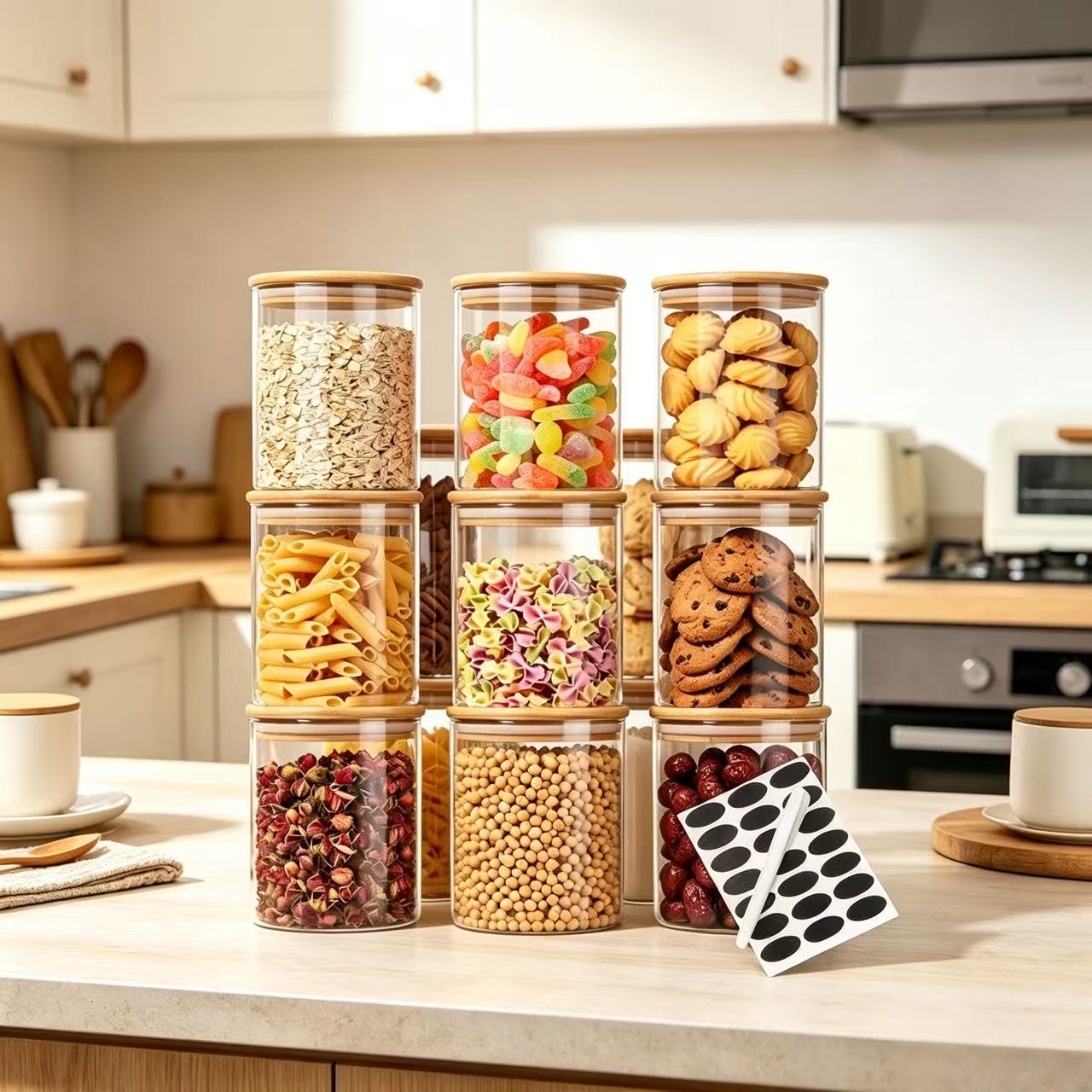 9 Pieces Clear Glass Storage C - Airtight Cereal Jar recension och pris