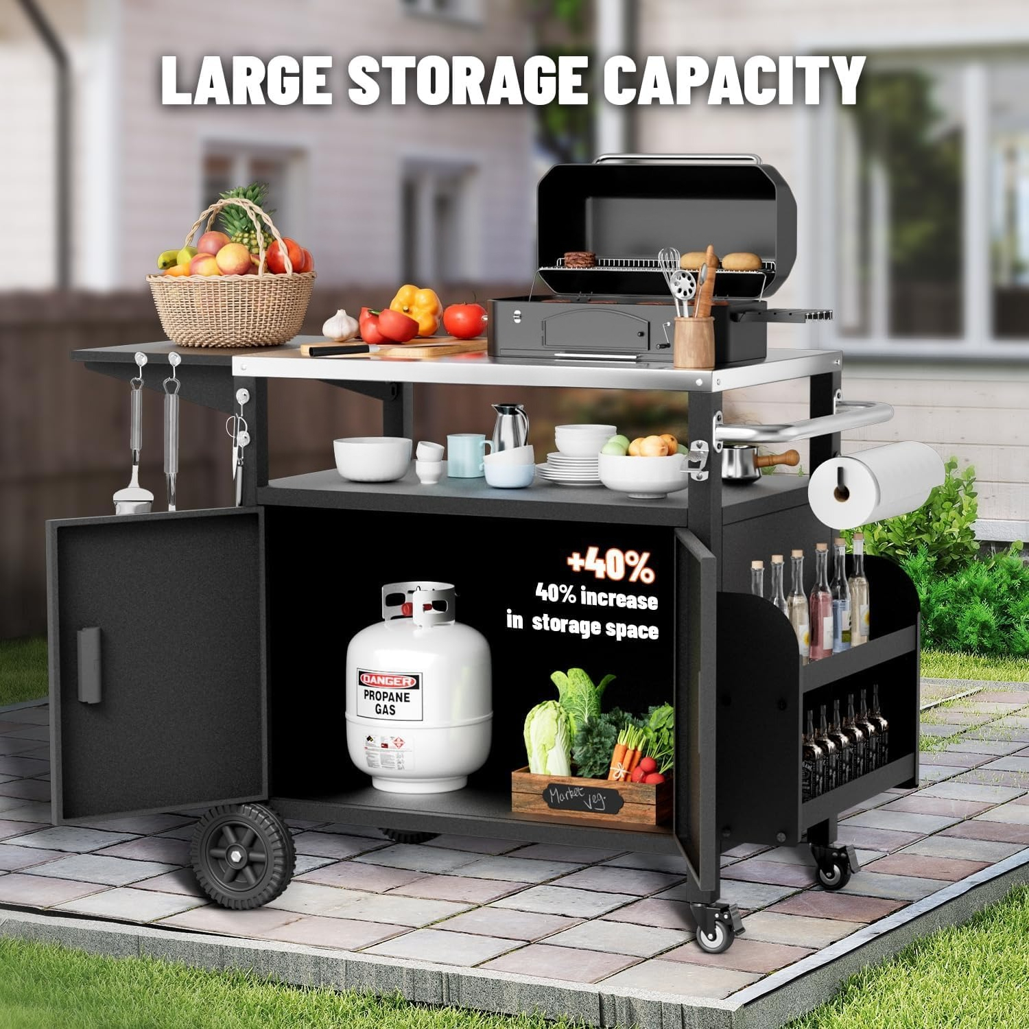 XL Wheeled Outdoor Grill Stati - Food Storage In Cabinets recension och pris