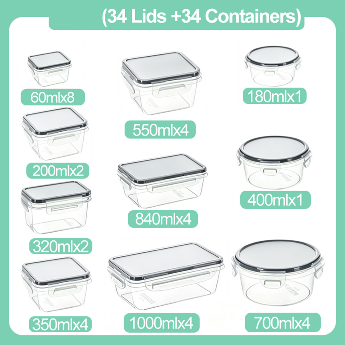 34PCS-Assorted Size Airtight F - Food Storage For Pantry recension och pris